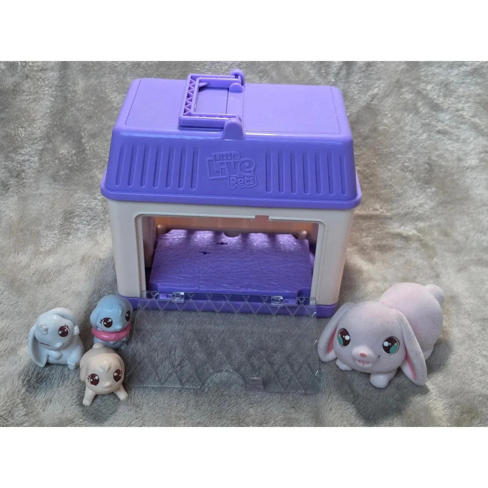 Little Live Pets Mama Surprise Minis Bunny Playset Hutch 3 Babies Pink Purple
